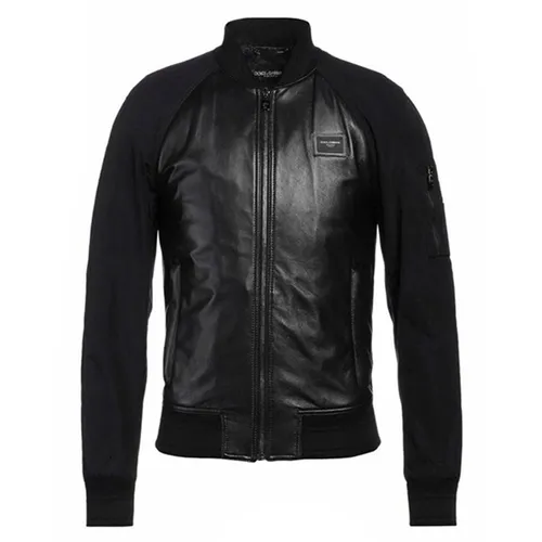 Áo Khoác Nam Dolce & Gabbana D&G Men's Black Shell Paneled Leather Bomber Jacket Màu Đen Size 44