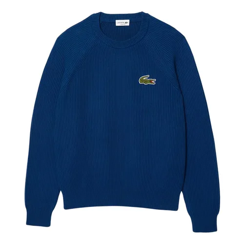 Áo Len Lacoste Classic Fit Ribbed Cotton Badge Sweater AH7742 HBM Màu Xanh Blue Size 2