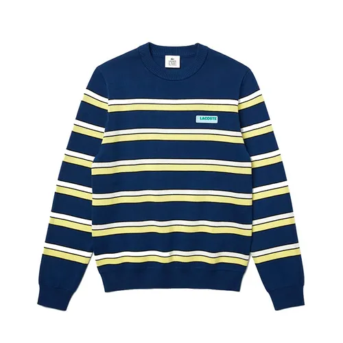 Áo Len Nam Lacoste Live Striped Cotton Crew Neck Sweater AH1208.E4X Màu Xanh Vàng Size 3