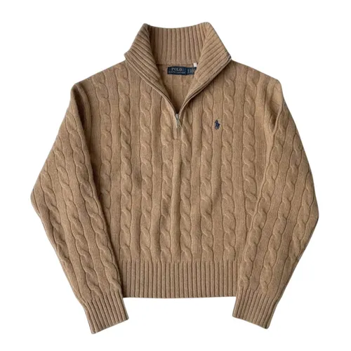 Áo Len Nữ Ralph Lauren Half-Zip Cable Knit Sweater In Light Brown 211956675002 Màu Nâu Size S
