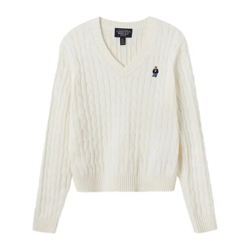 Áo Len Nữ WHOAU Steve V-neck Cable Sweater WHKAF1104F Màu Ivory