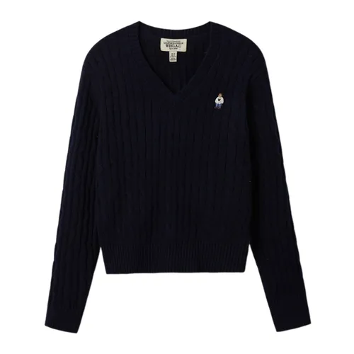 Áo Len Nữ WHOAU Steve V-neck Cable Sweater WHKAF1104F Màu Xanh Navy
