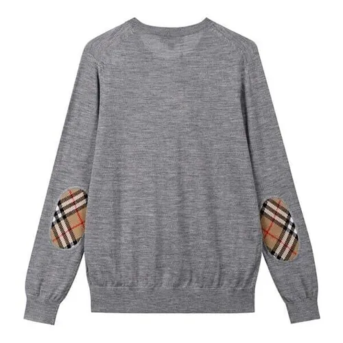 Áo Nỉ Nữ Burberry Bempton Gray Merino Wool Elbow Check Patches Pullover Sweater 8075015 Màu Ghi Xám Size M