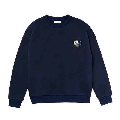 Áo Nỉ Sweater Nữ Lacoste Crew Neck Badge Fleece SF6501-166 Màu Xanh Navy Size 38
