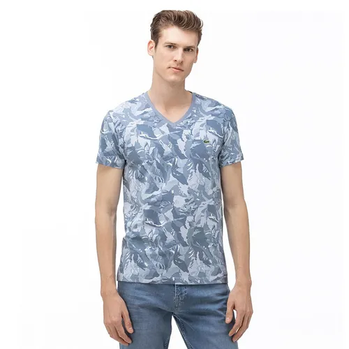 Áo Phông Nam Lacoste V-Neck Graphic T-Shirt TH0018 18A Màu Xanh Xám Size 2