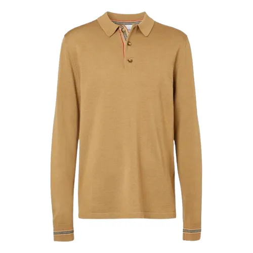 Áo Polo Dài Tay Nam Burberry Long Sleeve Icon Stripe Detail Merino Wool Shirt 8033092 Màu Camel Size XS