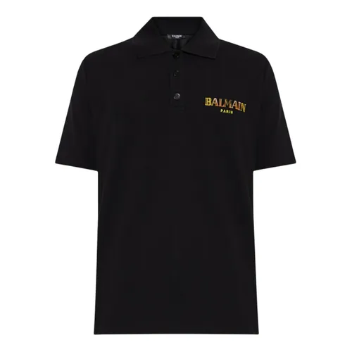 Áo Polo Nam Balmain Vintage With Printed Logo Mutilcolor In Black GC026BC81 Màu Đen Size XS