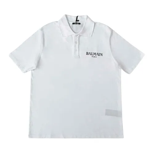 Áo Polo Nam Balmain White With Black Logo Printed DH0GC026 BC81 GAB Màu Trắng Size XS