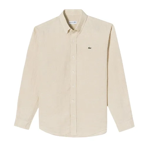 Áo Sơ Mi Dài Tay Nam Lacoste Linen Gangeom Check Shirt CH425E - KU4 Kẻ Màu Be Size 40