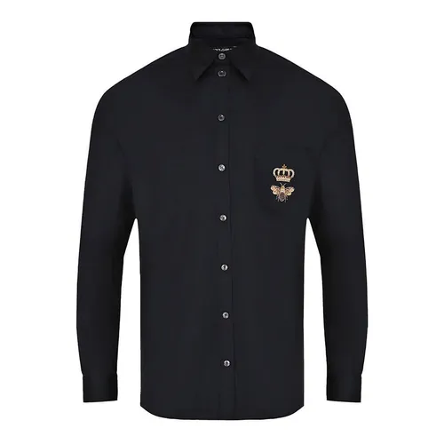Áo Sơ Mi Nam Dolce & Gabbana D&G Logo-embroidered Cotton Shirt G5JG4Z Màu Đen Size 38