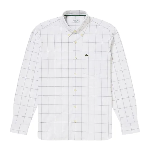 Áo Sơ Mi Tay Dài Nam Lacoste Men's Graph Check Jersey Button Down Shirt CH6416 - 031 Màu Trắng Kẻ Size 40