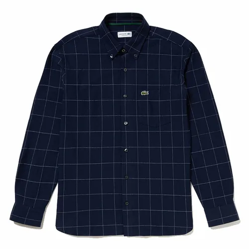 Áo Sơ Mi Tay Dài Nam Lacoste Men's Graph Check Jersey Button Down Shirt CH6416 - 166 Màu Xanh Navy Size 40