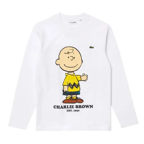 Áo Thun Dài Tay Nam Lacoste x Peanuts Men's Regular Fit Long Sleeve Crew Neck Printed T-Shirt TH7742 001 Màu Trắng Size 2