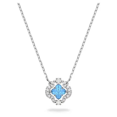 Dây Chuyền Nữ Swarovski Sparkling Dance Necklace Clover, Blue, Rhodium Plated 5642927 Màu Bạc