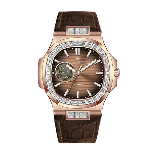 Đồng Hồ Nam Alexander Ferros Automatic 6091R-08 42.5mm Màu Nâu - Vàng Hồng