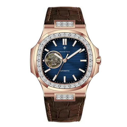 Đồng Hồ Nam Alexander Ferros Automatic Watch 6091R-05 Màu Nâu/Xanh