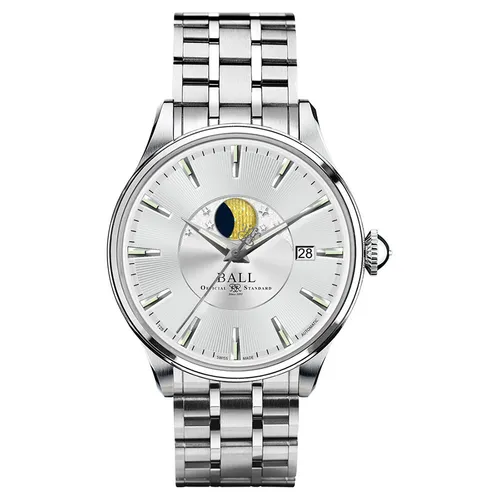 Đồng Hồ Nam Ball Watch Trainmaster Moon Phase NM3082D-SJ-SL Màu Bạc