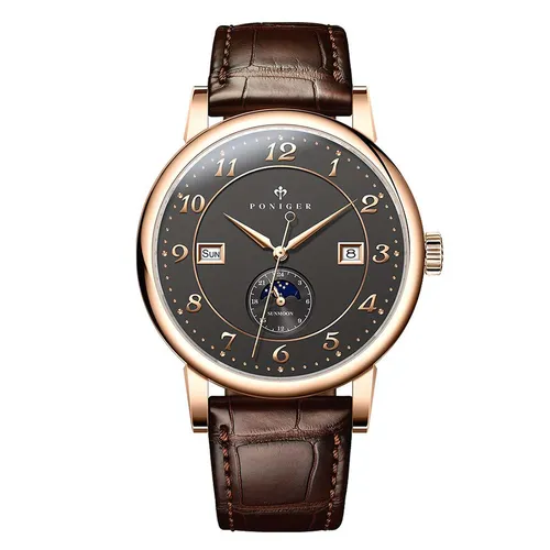 Đồng Hồ Nam Poniger Automatic Movement Mens Mechancial Wristwatch P915G-D2 Màu Nâu Đen