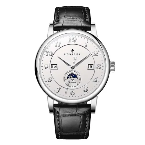 Đồng Hồ Nam Poniger Automatic Movement Mens Mechancial Wristwatch P915G-D3 Màu Đen - Bạc