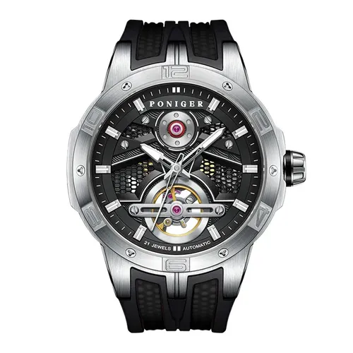 Đồng Hồ Nam Poniger Men's Automatic Skeleton Watch P621G-S1 Màu Đen Xám