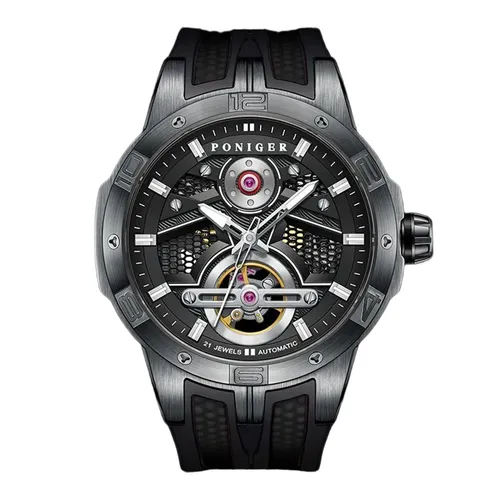 Đồng Hồ Nam Poniger Men's Skeleton Watch P621G-S5 Màu Đen
