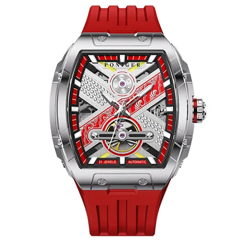 Đồng Hồ Nam Poniger P615G-S5 Automatic Màu Đỏ Bạc