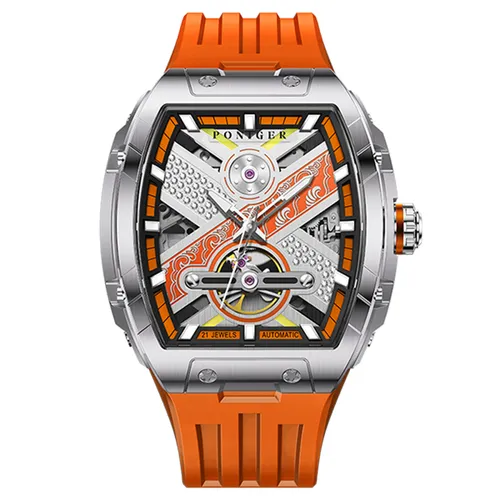 Đồng Hồ Nam Poniger P615G-S6 Automatic Màu Cam Bạc