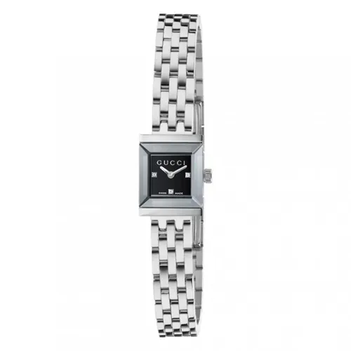 Đồng Hồ Nữ Gucci G-Frame Black Lacquered Dial With 3 Diamonds YA128507 Màu Bạc - Đen