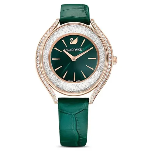 Đồng Hồ Nữ Swarovski Crystalline Aura Watch Swiss Made, Leather Strap, Green Rose Gold-Tone 5644078 Màu Xanh Lá