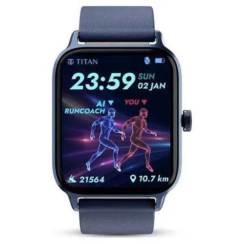 Đồng Hồ Thông Minh Titan Traveller First Fitverse Smartwatch With Blue Leather Strap 90166AP02 Màu Xanh Navy