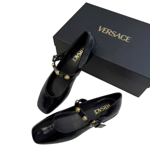 Giày Bệt Nữ Versace Metallic-Buckle Flat Retro Black Patent 1020751 1A10080 1B00V Màu Đen Size 35