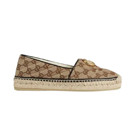 Giày Slip On Nữ Gucci Beige GG Matelassé Canvas Espadrille 621239-KQWM0-9765 Màu Be Nâu Size 35.5