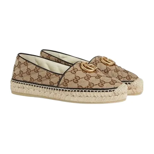 Giày Slip On Nữ Gucci Beige GG Matelassé Canvas Espadrille 621239-KQWM0-9765 Màu Be Nâu