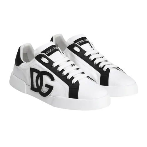 Giày Sneaker Nam Dolce & Gabbana D&G Logo Genuine Leather And Cotton Blend Black/White CS2343 AE629 8T908 Màu Đen Trắng Size 6