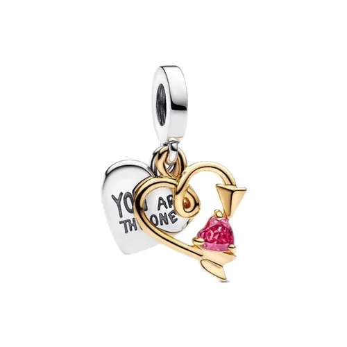 Hạt Vòng Charm Pandora Engravable Heart & Arrow Double Dangle Charm 763622C01 Màu Bạc