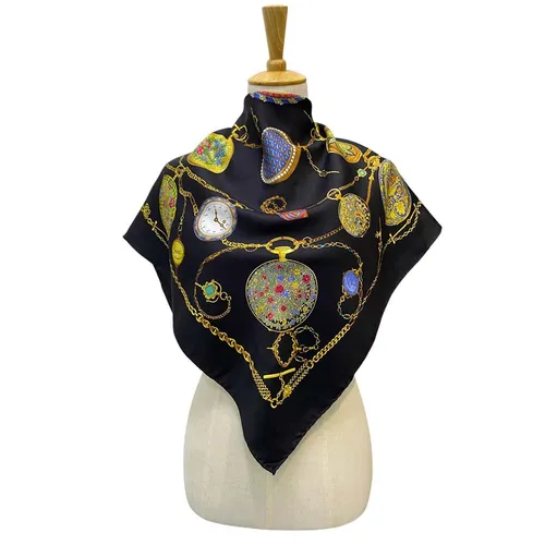 Khăn Lụa Nữ Gucci Vintage Silk Flower Square Scarf 90x90cm Màu Vàng Đen