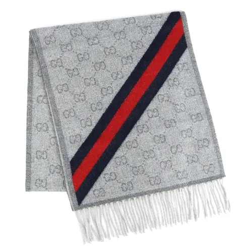 Khăn Quàng Cổ Gucci Logo GG Web Wool Scarf 570603 3G200 1768 Màu Xám Nhạt