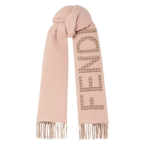 Khăn Quàng Cổ Nữ Fendi Fringed Logo Jacquard Wool And Cashmere Scarf Neutrals Màu Hồng
