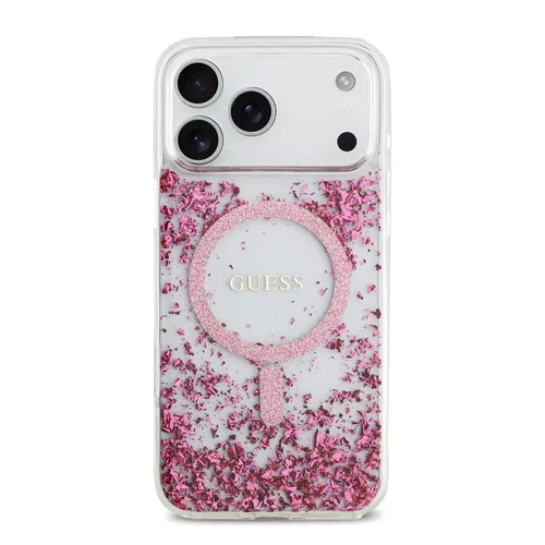 Ốp Điện Thoại Guess MagSafe Glitter Pattern Case For iPhone 17 Pro Max Màu Trắng Trong/Hồng