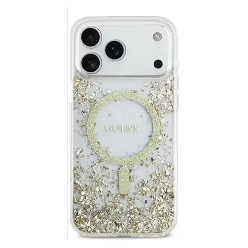 Ốp Điện Thoại Guess MagSafe Glitter Pattern Case For iPhone 17 Pro Max Màu Trắng Trong/Vàng