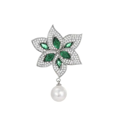 Pin Cài Áo Nữ Meri Emerald Bloom BR897 Màu Xanh Bạc