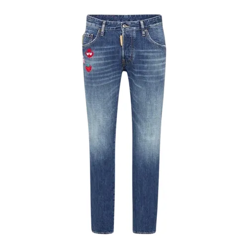 Quần Jean Nam Dsquared2 Blue Denim With Pacman Logo Embroidered S71LB1330 S30309 470 Màu Xanh Denim Size 44
