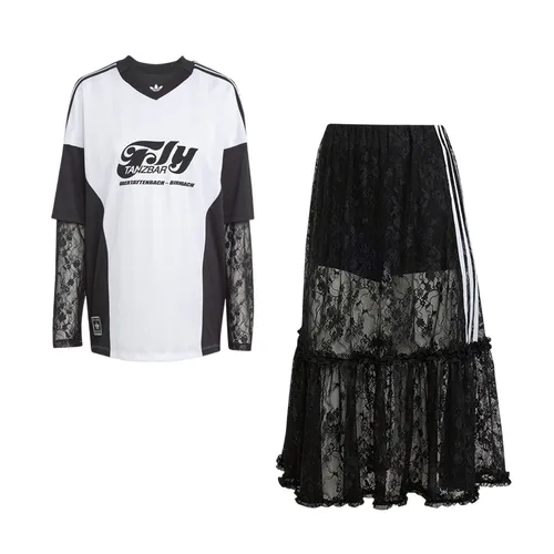Set Áo Váy Nữ Adidas Originals Long Sleeve Lace Jersey KD2297 KD2289 Màu Trắng - Đen Size XS (Form Âu)