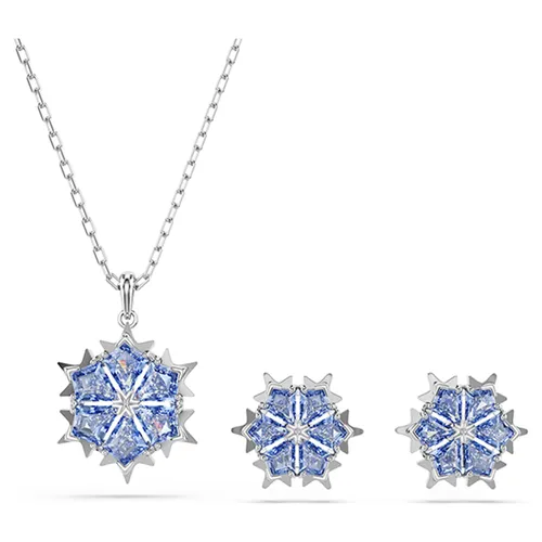 Set Dây Chuyền + Khuyên Tai Nữ Swarovski Magic Set Snowflake, Blue, Rhodium Plated 5734243 Màu Xanh Bạc