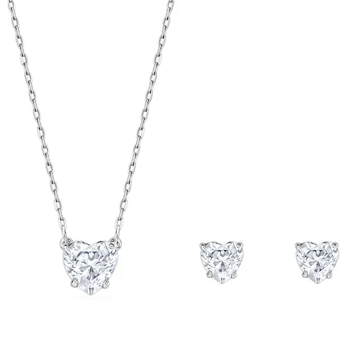 Set Dây Chuyền + Khuyên Tai Swarovski Stilla Attract Set Heart, White, Rhodium Plated 5646751 Màu Bạc