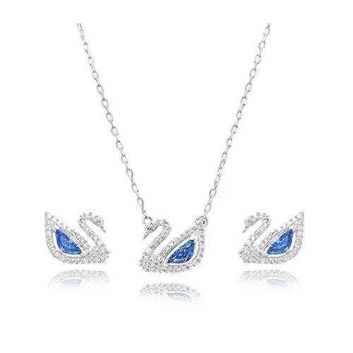 Set Dây Chuyền Và Khuyên Tai Nữ Swarovski Dazzling Swan Blue Swan Earrings And Necklace 5521471 Màu Bạc Xanh