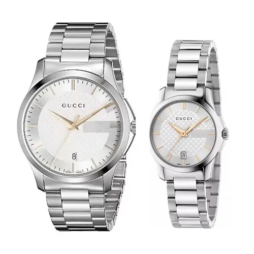 Set Đồng Hồ Đôi Gucci G-Timeless Silver Dial Stainless Steel Watch YA126523 - YA126442 Màu Bạc