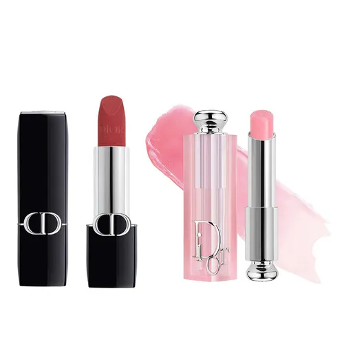 Set Son Dior Rouge Dior Couture Velvet Finish 720 Icone Đỏ Hồng Đất  + Addict Lip Glow Balm 001 Pink Hồng Nhạt