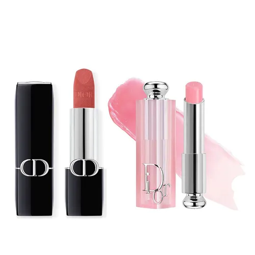 Set Son Dior Rouge Dior Couture Velvet Finish 772 Classic Rosewood Hồng Đất  + Addict Lip Glow Balm 001 Pink Hồng Nhạt