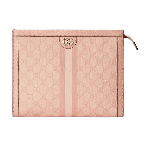 Túi Cầm Tay Nữ Gucci Ophidia GG Pouch Toiletry Bag Màu Hồng Pastel